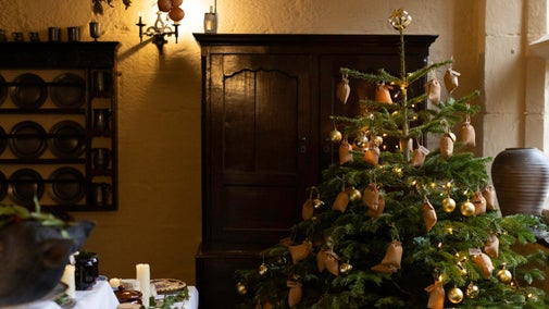The Kitchen decorated for Christmas, East Riddlesden Hall, Yorkshire